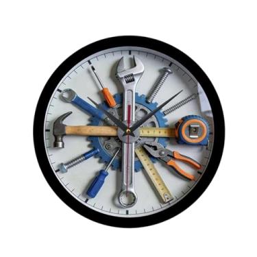 Imagem de Bothyi Relógio de parede decorativo para garagem, relógio redondo silencioso, ornamento de parede estético para sala de jogos, cozinha, escritório ou sala de, Branco