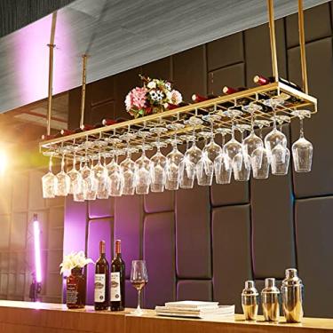Imagem de Suporte para garrafa de vinho de metal para teto prateleira de armazenamento de vinho vintage para exibição de vinho com organizador de vidro para cozinha, bar, restaurante, altura ajustável (80 x 30