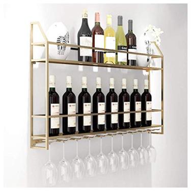 Imagem de Suporte de taça de vinho para pendurar em casa suporte de parede industrial com suporte de metal para garrafa de vinho armário de vinho 60 cm (60 cm)