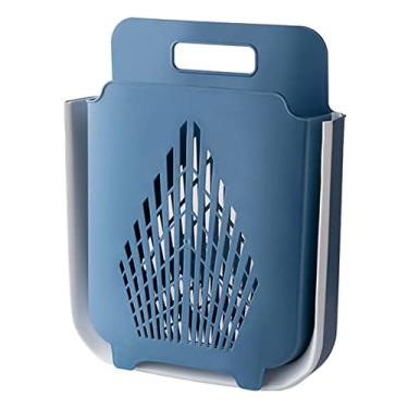 Imagem de Cesta de armazenamento de roupas sujas dobrável para banheiro cesto de roupa doméstica pendurado na parede balde de roupas portátil branco (azul e cinza)