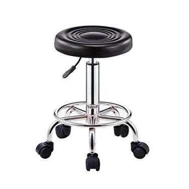 Imagem de Banqueta de rodinhas com altura ajustável com rodas cadeira de chão ajustável banco redondo mesa de bar de café da manhã mesa de bar sem braços banco acolchoado cadeira giratória