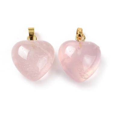 Imagem de 1 pingente de coração de quartzo rosa natural amuletos de pedra de coração para pulseira faça você mesmo, colar de joias, artesanato, 18 x 15 ~ 15,5 x 6 ~ 8 mm