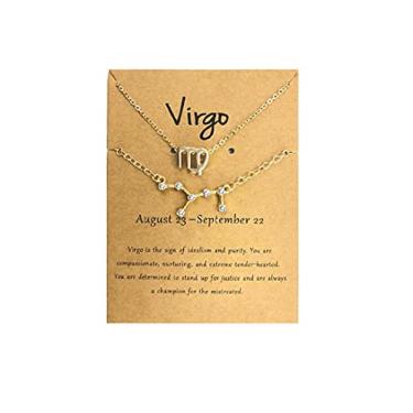 Imagem de 2 gargantilhas, 12 peças, constelação, signo do zodíaco, em camadas, letra astrologia, horóscopo com cartão de mensagem, joias femininas e meninas, Cristal Metal, Cristal