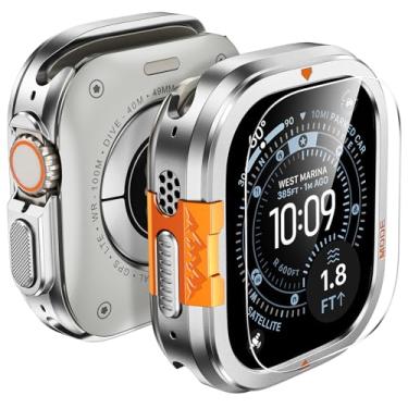 Imagem de LETOID Capa de metal 3 em 1 para Apple Watch Ultra 3/Ultra 2/Ultra protetor de tela de 49 mm, amortecedor protetor de aço inoxidável, capa traseira rígida de policarbonato e filme de vidro temperado