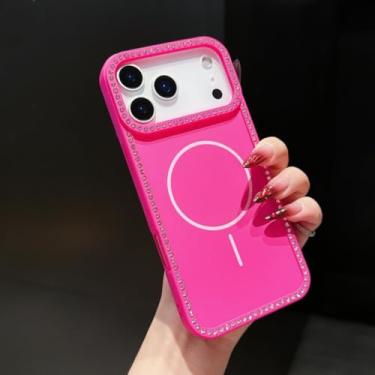 Imagem de Capa magnética de luxo com moldura de diamantes brilhantes para iPhone Air 16 15 14 Plus 13 12 11 Pro Max (para iPhone 16/Rosa)