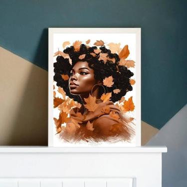 Imagem de Quadro Mulher Negra Outono 33x24cm - Vidro e Moldura Preta