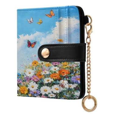 Imagem de STAYTOP Carteira pequena feminina colorida e bonita com bloqueio de RFID, de couro macio, dobrável, compacta, porta-cartões para mulheres, com zíper, bolso para moedas, janela para identidade