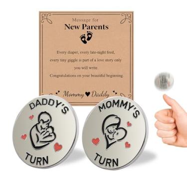 Imagem de Lovely Double-Sided New Parents Funny Decision Coin with Blessing Card for Couples, Flip Decision Coin as Pregnancy Gifts New Baby Gifts for New Mom Dad