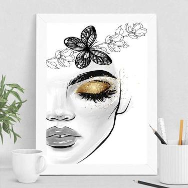 Imagem de Quadro Decorativo Cílios 33x24cm com Vidro - Madeira Preta