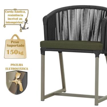 Imagem de 2 Cadeiras De Jantar Noronha Fendi Corda Náutica E13 Trama Preto