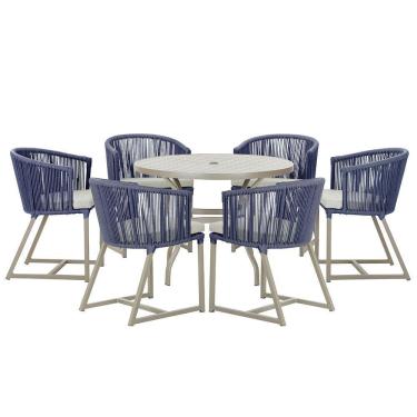 Imagem de Mesa E 6 Cadeiras De Jantar Noronha Fendi E3 Trama  Azul