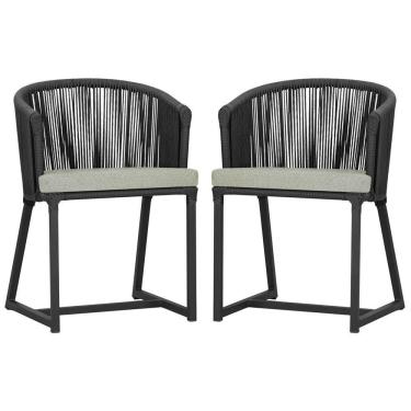 Imagem de 2 Cadeiras De Jantar Noronha Preta Corda Náutica E3 Trama Preto