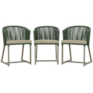 Imagem de 3 Cadeiras De Jantar Noronha Fendi Corda Náutica E7 Trama Verde