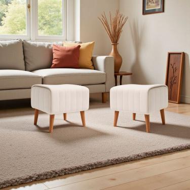 Imagem de Kit 2 Puffs Verso Bouclé Premium Exclusivo De Luxo Assento Extra Para Sala Quarto Pés Palito Design Autoral