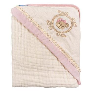 Imagem de Toalha Soft com Capuz de Canto 80 cm x 80 cm Baby Joy, Ursa Rosa