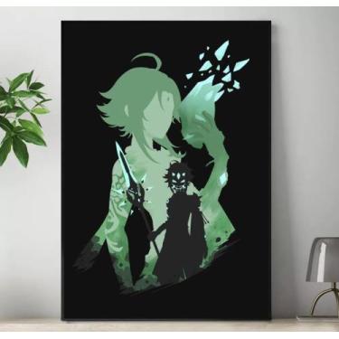 Imagem de Quadro Genshin Impact Personagens Placa Decorativa Game Anime MDF 20x2