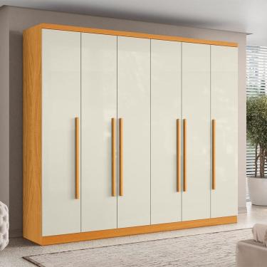 Imagem de Guarda Roupa Roupeiro Canadá 6 portas 8 Gavetas Cinamomo Off White Aramóveis