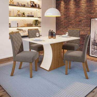 Imagem de Conjunto Sala de Jantar Tampo MDF Canto Reto 120 Cm 4 Cadeiras Arian Casa 812