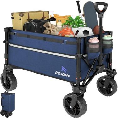 Imagem de Carrinho dobrável ROSONG dobrável com rodas azul marinho