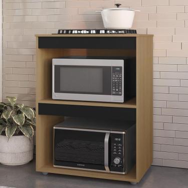 Imagem de Balcão Para Cooktop E Forno Microondas 75cm Adriana Amêndoa/preto - Ajl Móveis