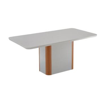 Imagem de Mesa de Jantar Isadora 180cm Tampo MDF e Vidro Canto Copo Moderna Mobília