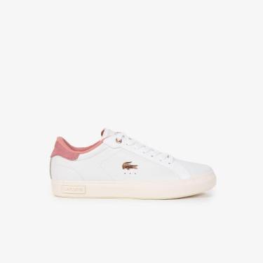 Imagem de Tênis Lacoste de couro feminino PowerCourt, Branco, Rosa claro, 34