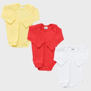 Imagem de Kit 3 Conjuntos Body Bebê Manga Longa + Calça Canelado Enxoval Materni