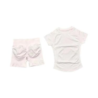 Imagem de Conjunto De Yoga Sem Costura Para Mulheres 2 Peças Camiseta De Manga C