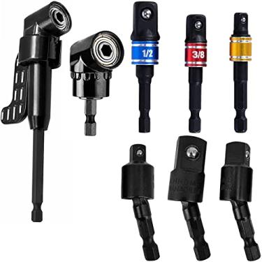 Imagem de Conjunto de extensão de adaptador de 8 peças de soquetes de broca, incluindo 3 peças de adaptador de soquete, 3 peças de adaptadores de broca sextavados rotativos de 360 graus, 2 peças de suporte de broca de ângulo reto de 105 graus