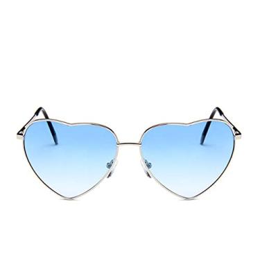 Imagem de Óculos de sol da moda Óculos de sol vintage coração feminino designer doce cor gradiente óculos de sol óculos de sol ao ar livre festa óculos de sol, prata, azul, como imagem