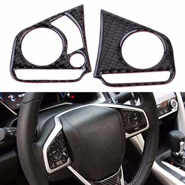 Imagem de MIVLA 2 peças de fibra de carbono de carro e PU preto auto volante botão de cobertura decoração de acabamento, para honda civic 2016 acessórios interiores de carro