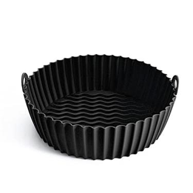 Imagem de Forro de Silicone Air Fryer | Assadeira reutilizável de silicone para fritadeira a ar de 7,5" | Acessórios para forno de fritadeira a ar | Segurança alimentar (7.5 in, Black)
