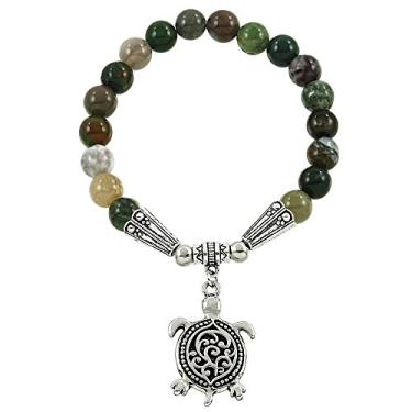 Imagem de Falari Pulseira el stica com pingente de tartaruga da sorte natural, Pedra