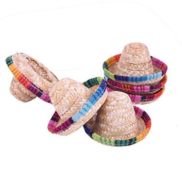 Imagem de Crazy Night Mini chapéus de palha de 6 peças para garrafas de vinho decorações mexicanas chapéus sombrero pequenos para festas Fiesta Cinco de Mayo Suprimentos (8,4 cm)