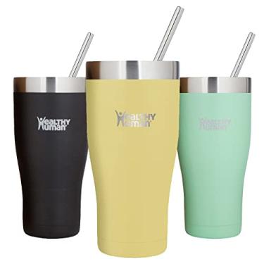 Imagem de Copo de viagem para copo de aço inoxidável isolado humano saudável com palha e tampa, Limoncello, 32 oz., 1