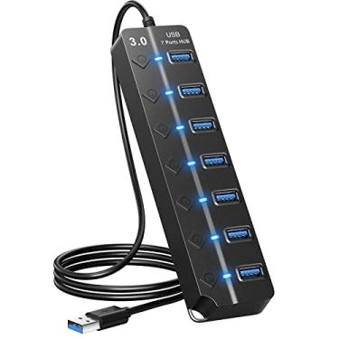 Imagem de ONFINIO Hub USB 3.0, divisor de hub USB de 7 portas com interruptores e luzes individuais, cabo de 1 m de comprimento, compatível com MacBook, laptop, Surface Pro, PS4, PC, pen drive, HDD móvel