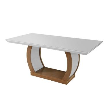 Imagem de Mesa Jade 180x90cm Canto Reto com Vidro Off White Imbuia Rufato
