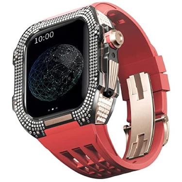 Imagem de TONECY Kit de modificação de relógio, kit de pulseira de relógio de luxo para Apple Watch 8 Ultra 45mm luxo viton pulseira estojo de titânio para Iwatch 7 8 45mm modificação de atualização