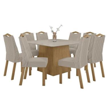 Imagem de Mesa De Jantar Nevada Plus 130X130 Com 8 Cadeiras Vênus Amêndoa/Off Wh