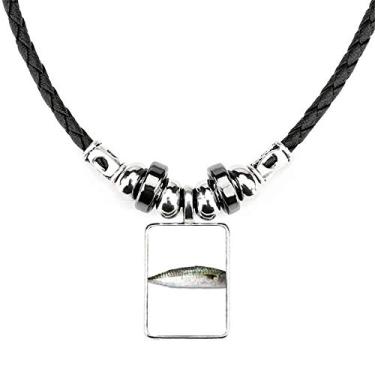 Imagem de DIYthinker Colar longo preto com pingente de corda de couro de torque para atividades de peixe oceano