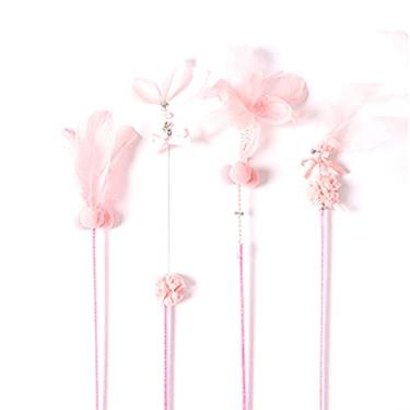 Imagem de Brinquedo de Varinha de Provocação de Gato, Pena de PVC 3 Peças Com Diversão Segura Varinha de Provocação de Gato Com Sino para Casa (Rosa)