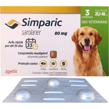 Imagem de Simparic 20 a 40kg 80mg 3 Comprimidos Mastigáveis Palatáveis Pulgas Carrapatos Sarnas