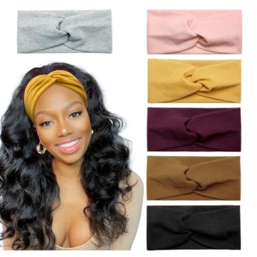 Imagem de Huachi Bandanas femininas de turbante na moda, faixas largas para a cabeça, para o outono, moda de outono, faixas de cabelo grossas e elásticas, antiderrapantes para meninas, ioga, treino, acessórios