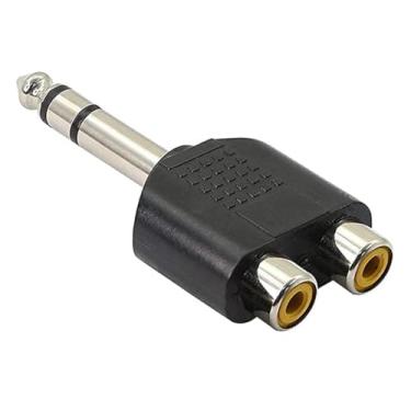 Imagem de RUITEXUN TRS 6,35 mm para dois conectores divisor de áudio RCA, (1/4 polegada), 6,5 mm macho para 2 conectores RCA fêmea conversor adaptador de áudio de interconexão estéreo