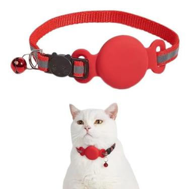 Imagem de Coleira impermeável para gatos AirTag, coleira breakaway para gatos com design refletivo e ajustável, coleira leve para Apple Airtag, suporte oculto para rastreador GPS para gatos e gatinhos, vermelha