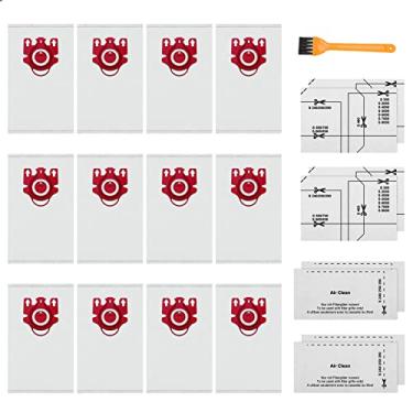 Imagem de Pacote com 12 sacos de aspirador de pó FJM compatíveis com Miele FJM Bags AirClean 3D Efficiency, inclui 4 pares de filtros pré-motor e pós-motor