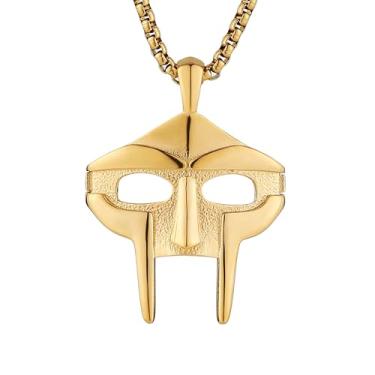 Imagem de AsAlways Colar de máscara MF DOOM de aço inoxidável, pingente de totem hip hop, rap para festa, joia de presente, Aço inoxidável, Sem Pedra Preciosa
