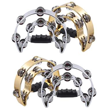 Imagem de GRRONZEE Pacote com 4 Pandeiros Portáteis com Jingles de Metal, Pandeiros de Dança Cristãos, Instrumento Musical, Pandeiro de Percussão Meia Lua para Igreja, Festa, KTV