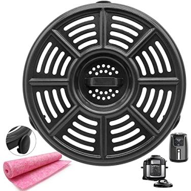 Imagem de HQT Prato de fritadeira a ar 4 litros para fritadeira a ar ninja, bandeja de grelha redonda profissional de 20,8 cm com pés de borracha para pressão Ninja Foodi, antiaderente, lavável na lava-louças