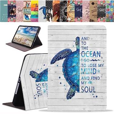 Imagem de Capa para Samsung Galaxy Tab S6 Lite 10,4 polegadas 2022/2020 [SM-P610/P613/P615/P619], palavras engraçadas com tartaruga marinha azul em placa de madeira rústica capa inteligente fina de couro PU com